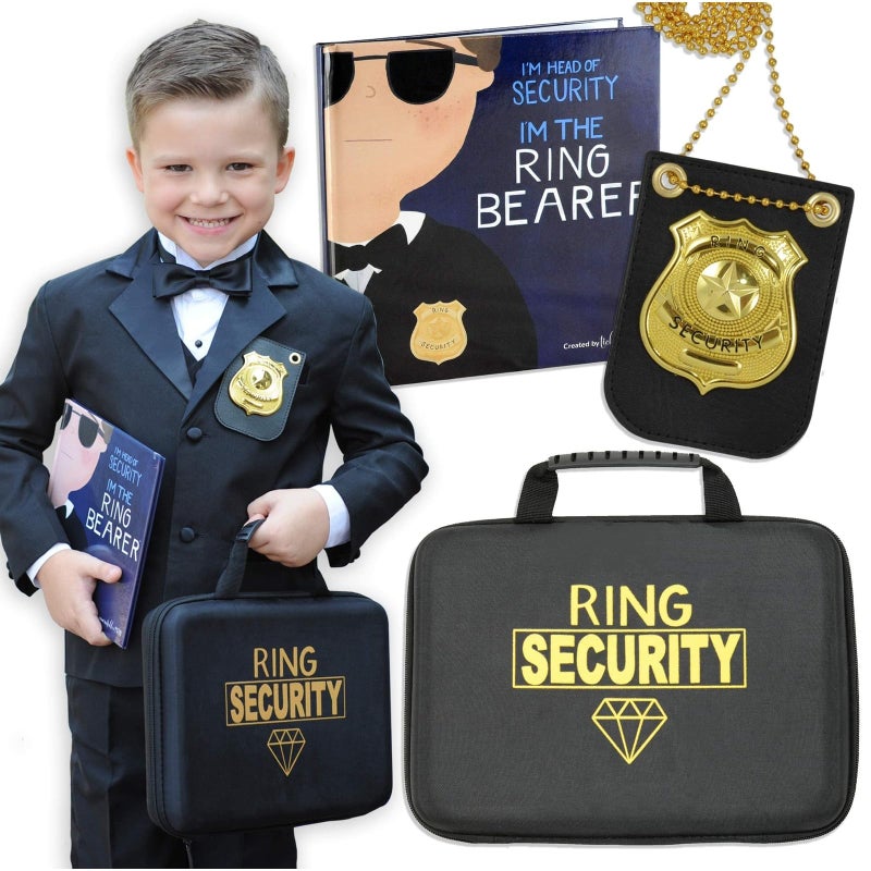 Tickle & Main Ring Bearer Proposal Gift Set - Youth S/M, Ages 4 & Up, Black Polyester - Includes Storybook, Leather Badge & Security Briefcase - Kids Ring Bearer Gifts - Image 1